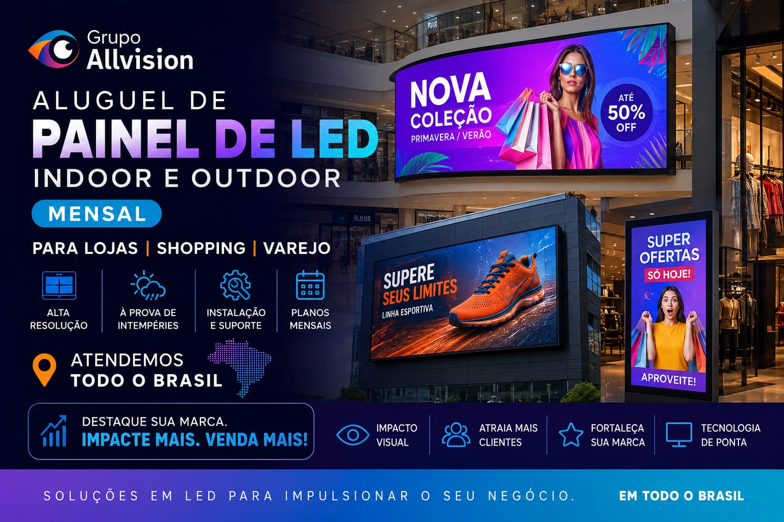 Aluguel de Painel de LED Indoor e Outdoor, Holograma 3D e Óculos Virtual para Eventos Educacionais na Bahia 2026