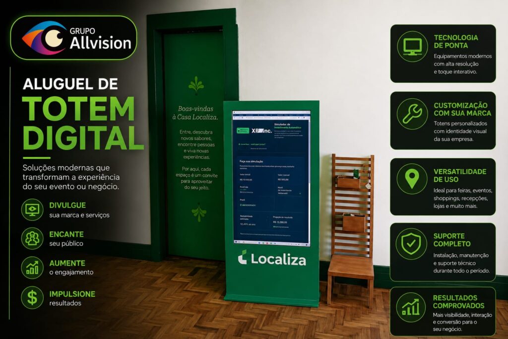 Locação de Totem Touch Screen, Painel de LED e Projetor para Feiras e Eventos na Bahia 2026